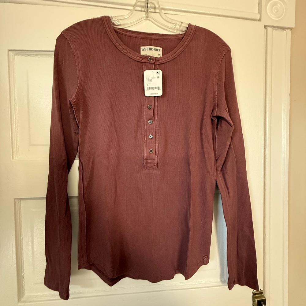 We The Free Ribbed Henley Top - Dusty Rose
